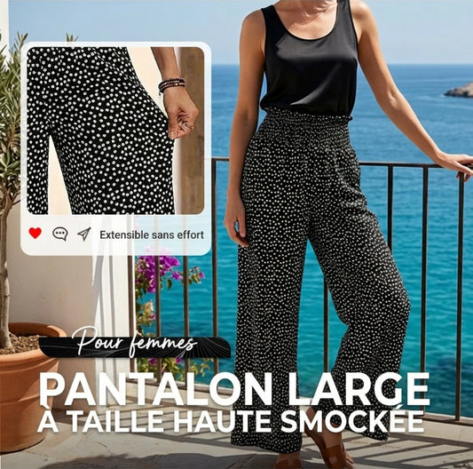 ⏳Spécial à durée limitée⏰Pantalon large à taille haute et smocks pour femme👖