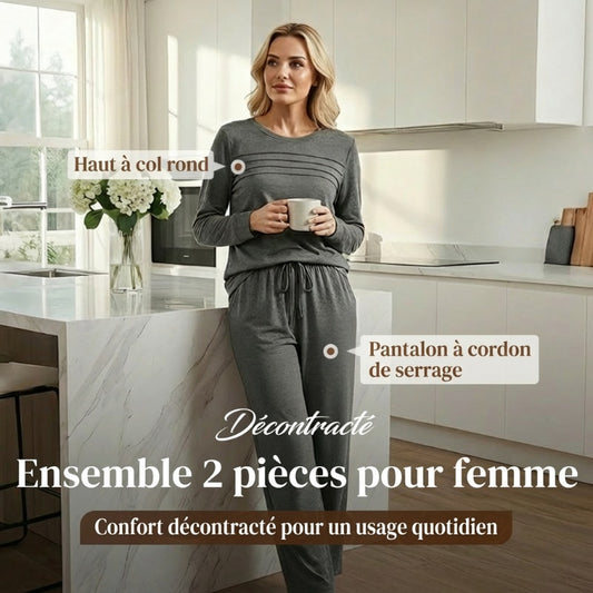 ⏳Spécial à durée limitée⏰Ensemble Femme Confort – Haut Ras du Cou & Pantalon à Cordon 👕👖
