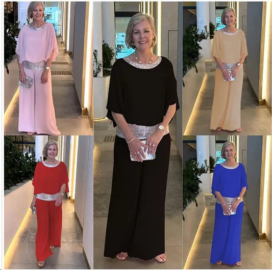 ⏳Spécial à durée limitée⏰Ensemble chic et élégant à paillettes et blocs de couleur👚👖✨