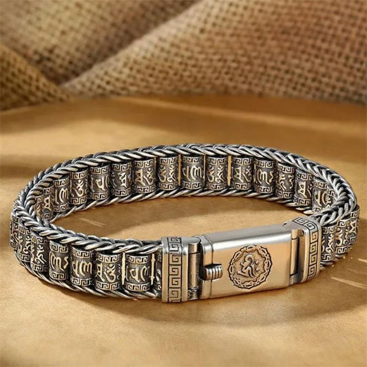 ⏳Spécial à durée limitée⏰Bracelet Roue de Prières Tibétaine – Argent 925, Porte-Bonheur & Cadeau pour la Saint-Valentin⛓️