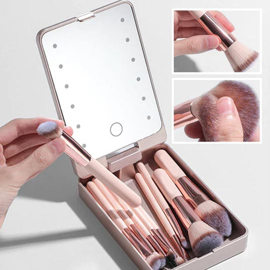 ⏳Spécial à durée limitée⏰Set de pinceaux de voyage avec miroir à lumière LED🪞