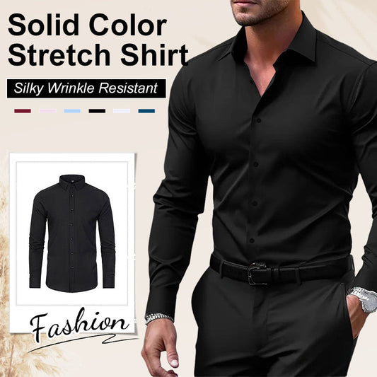 Chemise extensible soyeuse, infroissable et de couleur unie pour homme