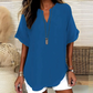 👚🔥 PROMO -50% ! Top Ample à Manches Courtes – Col en V, Ourlet Asymétrique & Tissu Léger Respirant (5 Couleurs)