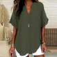 👚🔥 PROMO -50% ! Top Ample à Manches Courtes – Col en V, Ourlet Asymétrique & Tissu Léger Respirant (5 Couleurs)