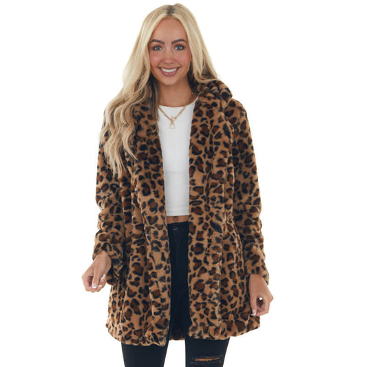 ⏳Spécial à durée limitée⏰Manteau ample décontracté en peluche léopard pour femme🧥