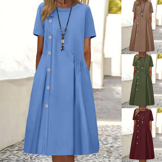 ⏳Spécial à durée limitée⏰Robe pour femme à manches courtes et bouton décoratif👗