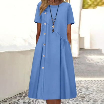 ⏳Spécial à durée limitée⏰Robe pour femme à manches courtes et bouton décoratif👗
