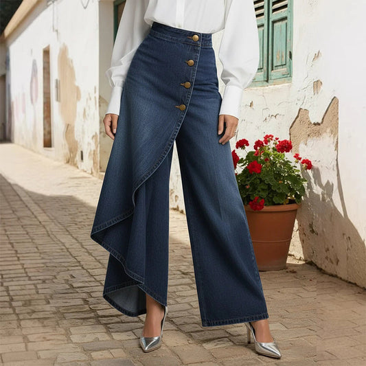 ⏳Spécial à durée limitée⏰Pantalon-jupe en jean asymétrique à nouer👖👗