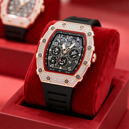⏳Spécial à durée limitée⏰Montre homme luxe forme tonneau diamants strass⌚