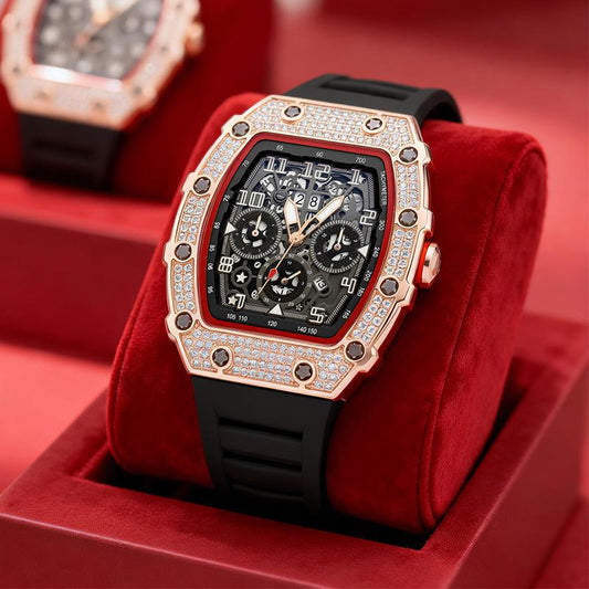 ⏳Spécial à durée limitée⏰Montre homme luxe forme tonneau diamants strass⌚