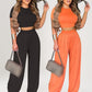 ⏳Spécial à durée limitée⏰Tendance Été : Ensemble Coordonné Femme T-shirt Court & Pantalon Palazzo💐👚👖