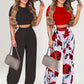 ⏳Spécial à durée limitée⏰Tendance Été : Ensemble Coordonné Femme T-shirt Court & Pantalon Palazzo💐👚👖