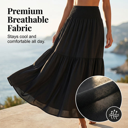 ⏳Spécial à durée limitée⏰Jupe longue évasée à taille haute et smocks pour femme👗