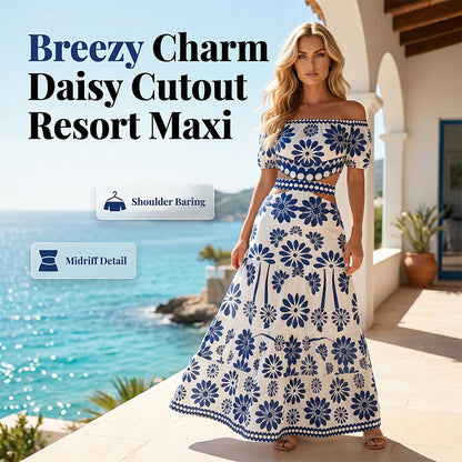⏳Spécial à durée limitée⏰Robe de vacances pour femme à épaules dénudées et découpe à la taille, imprimé marguerite 🪻👗