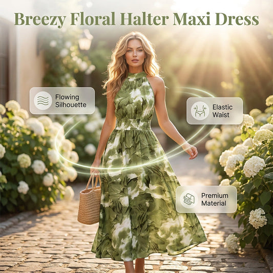 ⏳Spécial à durée limitée⏰Robe imprimée sans manches à col licou pour femme👗