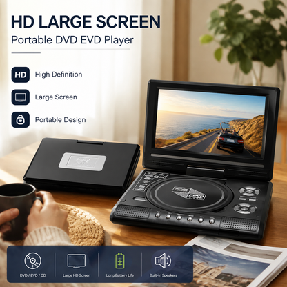 📺 50 % DE RÉDUCTION !!!💿 Lecteur DVD/EVD portable HD 7,8 pouces – Grand écran, rechargeable et compatible avec les DVD, CD, clés USB et cartes SD – Idéal pour la maison et les voyages