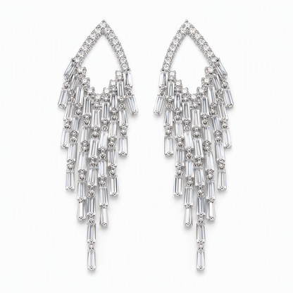 ⏳Spécial à durée limitée⏰Boucles d'Oreilles Rhombe Zircons & Franges🦚