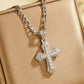 ⏳Spécial à durée limitée⏰Croix en laiton strass baguette double couche style hip-hop avec chaîne Figaro✝️💎📿