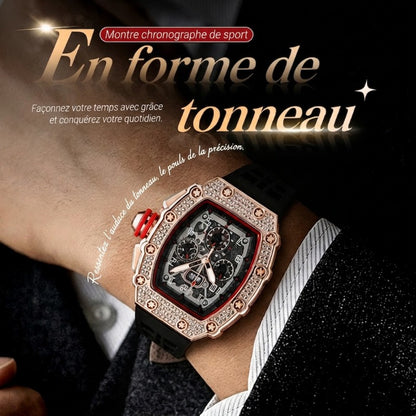 ⏳Spécial à durée limitée⏰Montre homme luxe forme tonneau diamants strass⌚